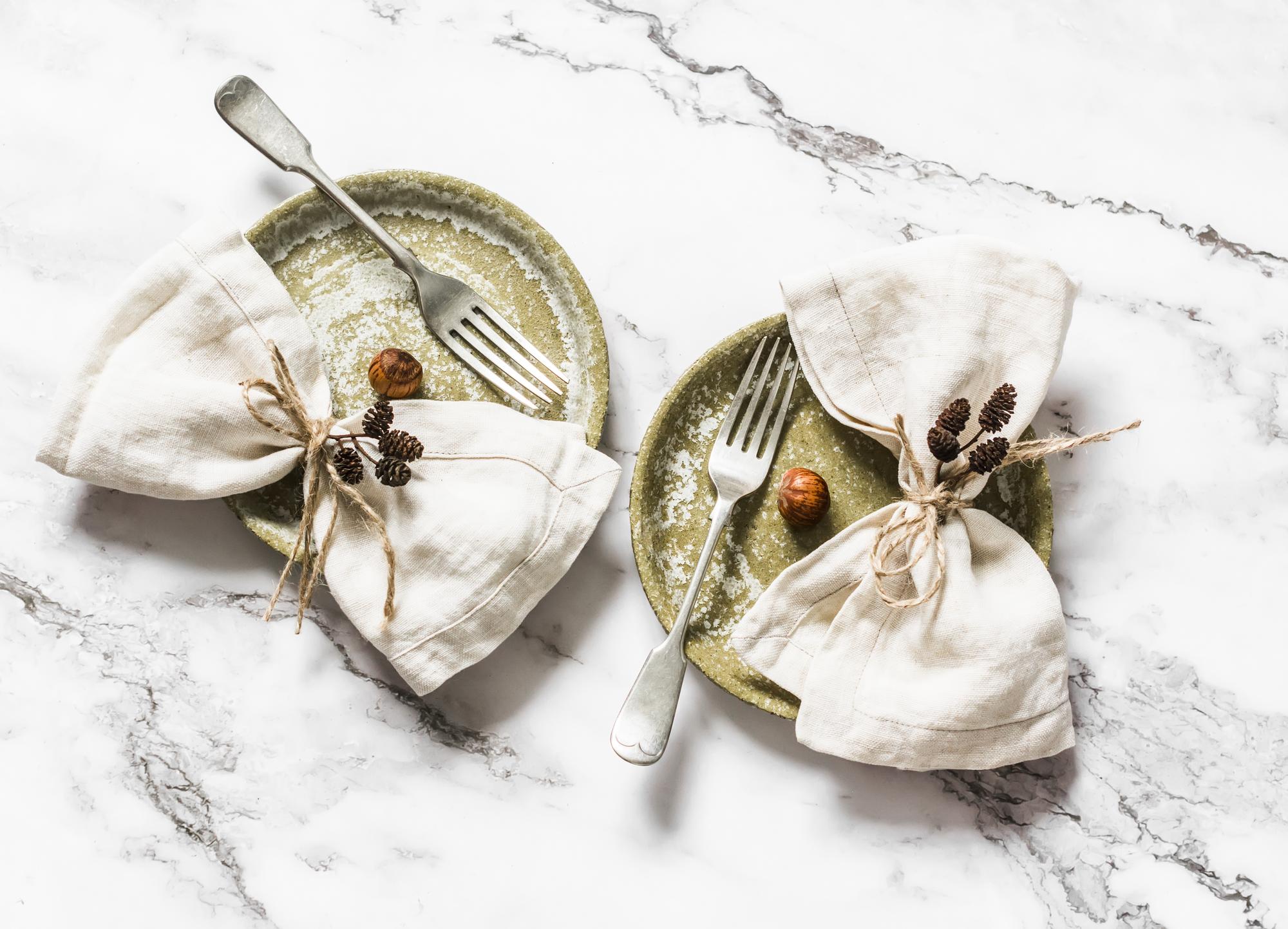 Curated tasting plates arranged on linen
